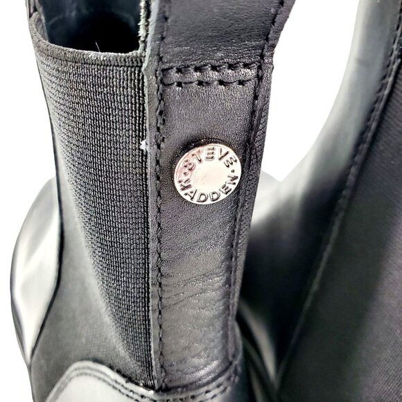 NEW IN BOX Steve Madden Boots 9 Chelsea Lug Platform Leather Gore Retro Black - Picture 5 of 13